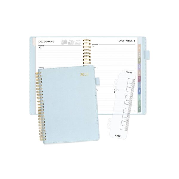 SUNEE 2025 Weekly & Monthly Planner 6.4"x8.5"- 12 Month (January 2025 - December 2025), Vegan Leather Cover, Pocket, Bookmark, Notes, Monthly Tab, Blue