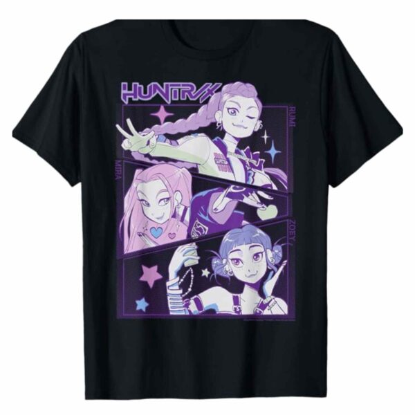 "Kpop Demon Hunters Halloween Huntrix Cute Animated Panels T-Shirt - Fit Type/Color/Size : Youth/Black/Small"